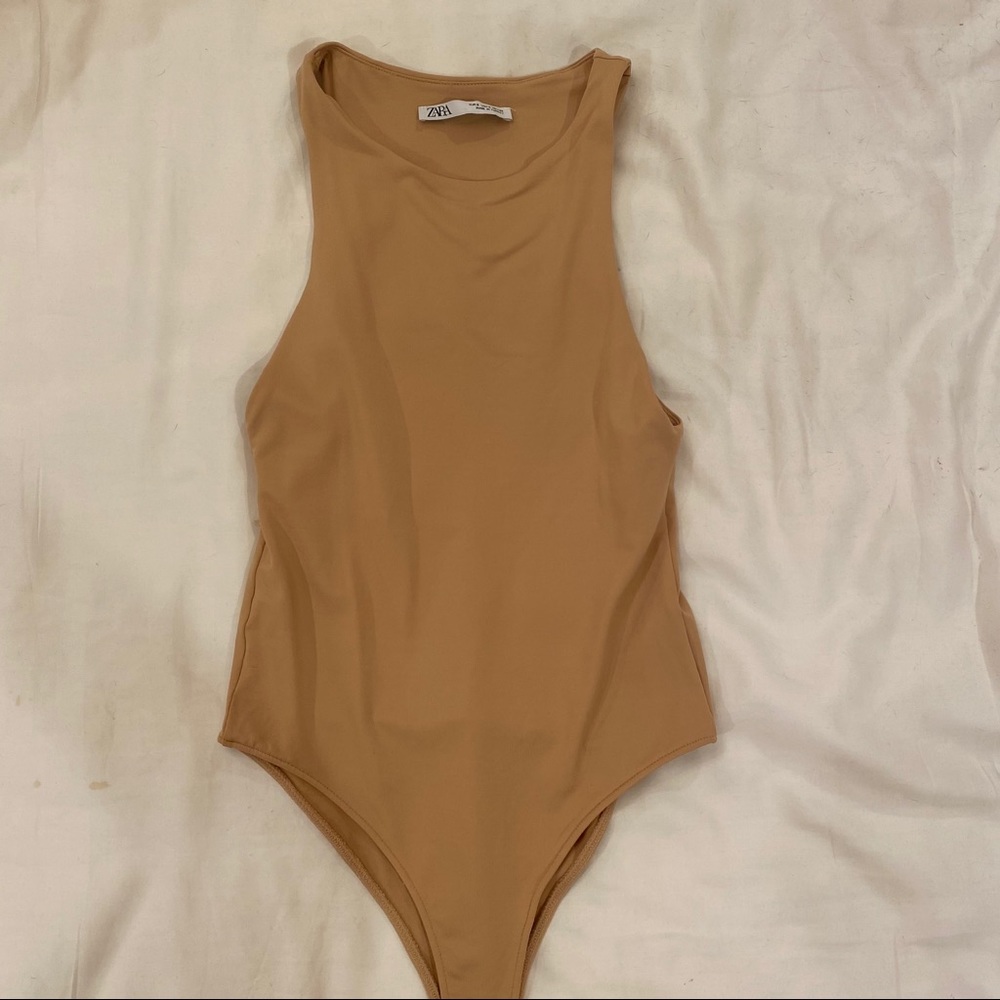 Zara beige tank top high neck bodysuit